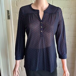 Outback Red dark navy blue and red polka dot blouse